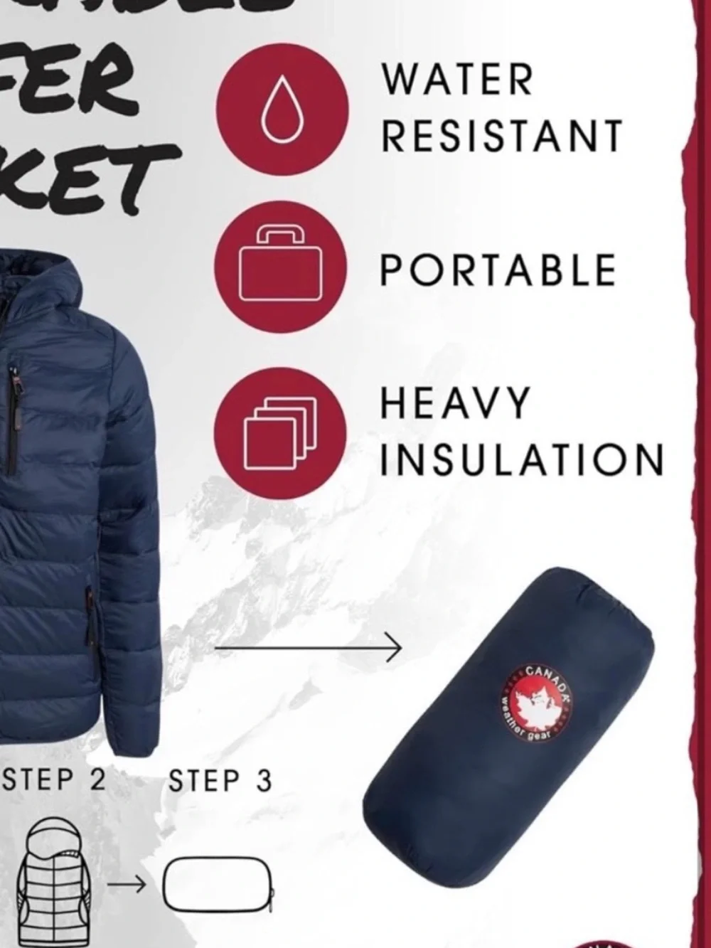 Canada Weather Gear Hooded Jacket Winter Coat Navy Blue L With Travel Bag